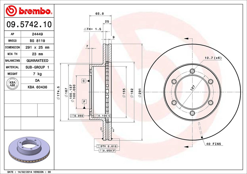 brembo ブレンボ ブレーキローター フロント用 ハイラックスサーフ LN130G VZN130G H3.8～H9.8_画像3