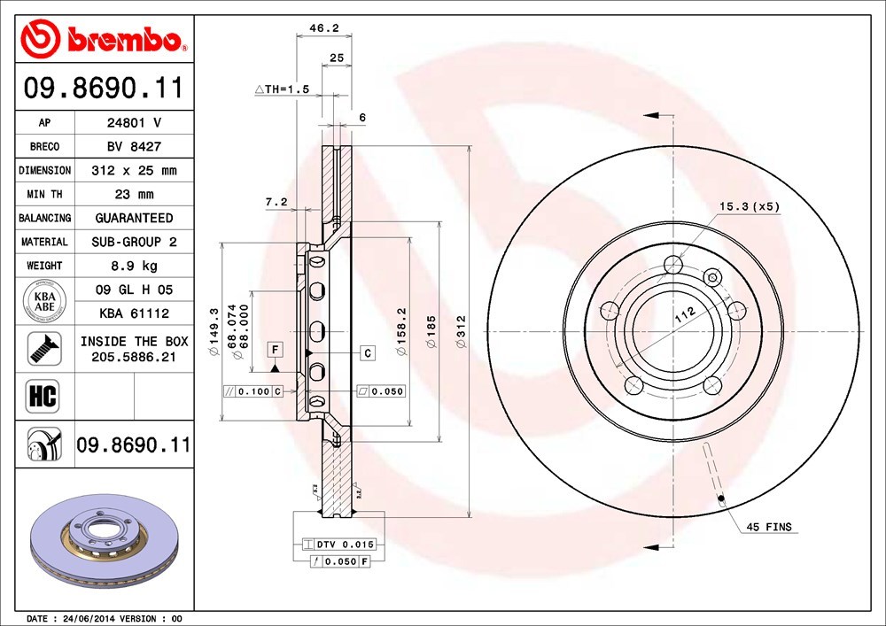 brembo ブレンボ ブレーキローター 1台分セット アウディ A4 (B6) 8EBDV H13.12～H17.2 2.4L ～8E_5_400000 ATE_画像3