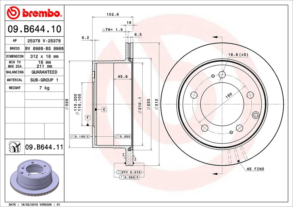 brembo ブレンボ ブレーキローター リア用 ランドクルーザー70 GRJ76K GRJ79K H26.8～H27.7_画像3