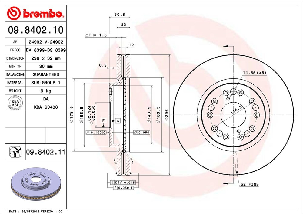 brembo ブレンボ ブレーキローター フロント用 マークIIブリット JZX110W H14.1～H19.6 ターボ iR-V_画像3