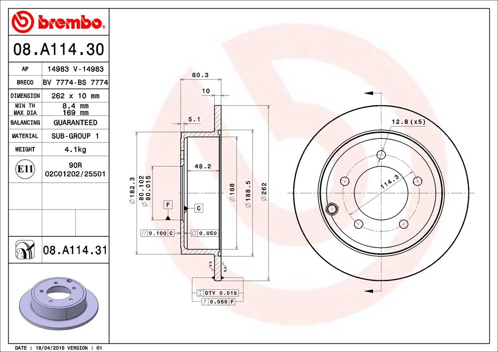 brembo ブレンボ ブレーキローター 1台分セット ジープ コンパス MK4924 H24.3～ 4WD 2.4L ABS付 リア:262mmディスク車_画像4