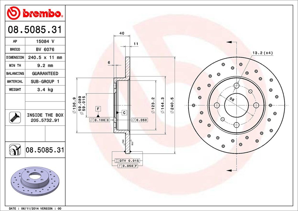 brembo ブレンボ ブレーキローター 1台分セット アバルト595 312141 312142 H25.1～H28.2 コンペティツィオーネ_画像4