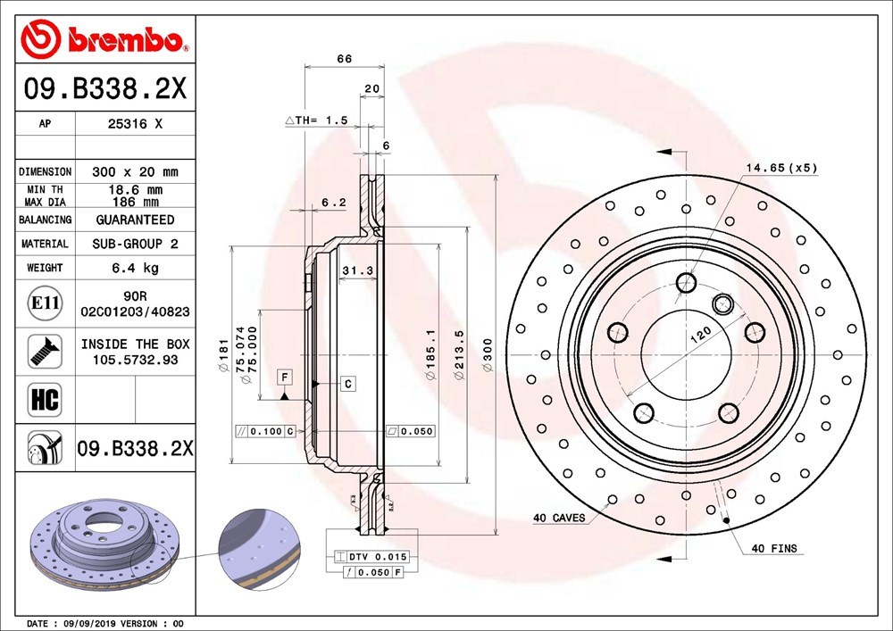 brembo ブレンボ エクストラブレーキローター リア用 BMW 3シリーズ (E91) UT25 H22.5～ 325i ツーリング BMWパフォーマンスブレーキ除く_画像3