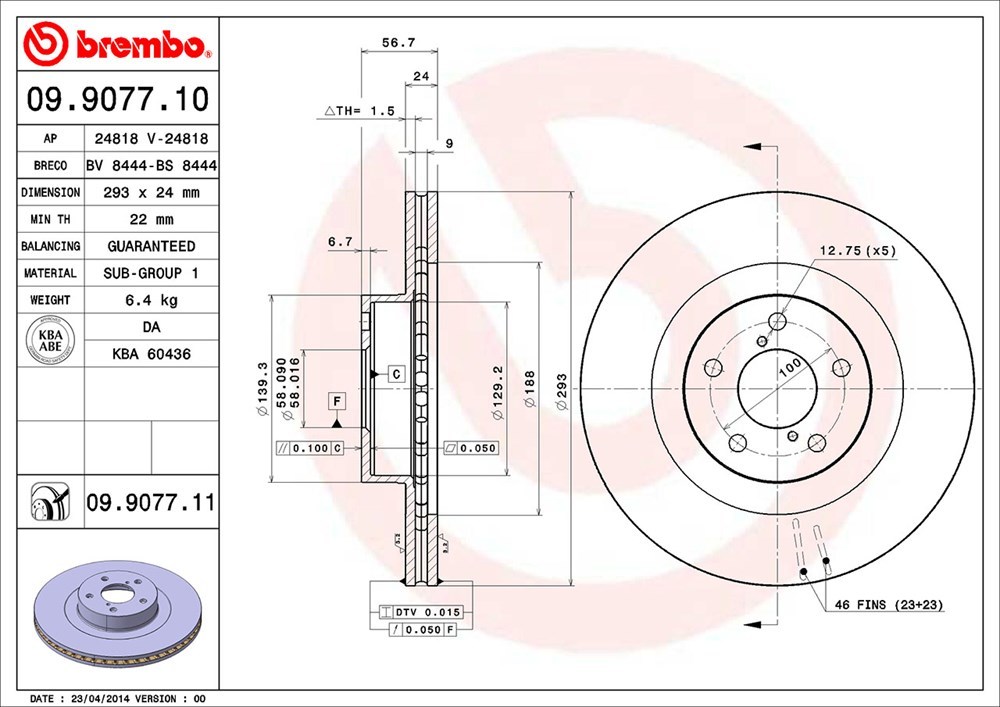 brembo ブレンボ ブレーキローター フロント用 レガシィツーリングワゴン BH5 H13.2～H15.5 ブリッツェン_画像3