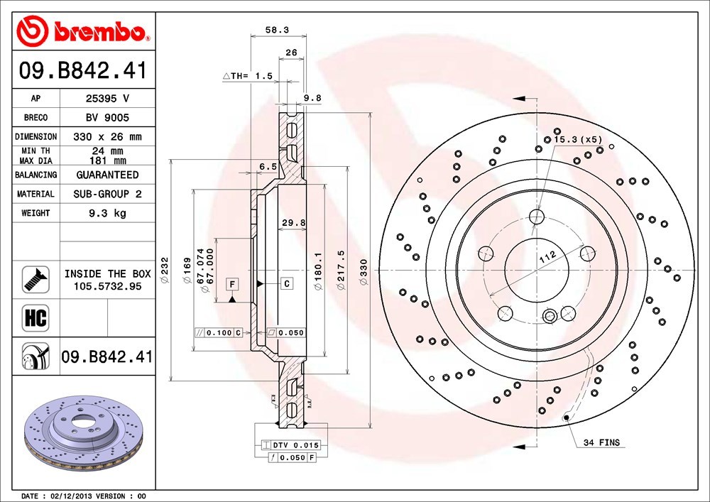 brembo ブレンボ ブレーキローター リア用 メルセデスベンツ SLクラス (R230) 230470 H20.5～H24.3 SL63 AMG_画像3