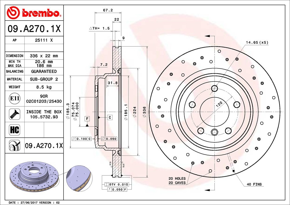 brembo ブレンボ エクストラブレーキローター リア用 アルピナ B3 (E92) 3K2H H19～ ビターボ_画像3