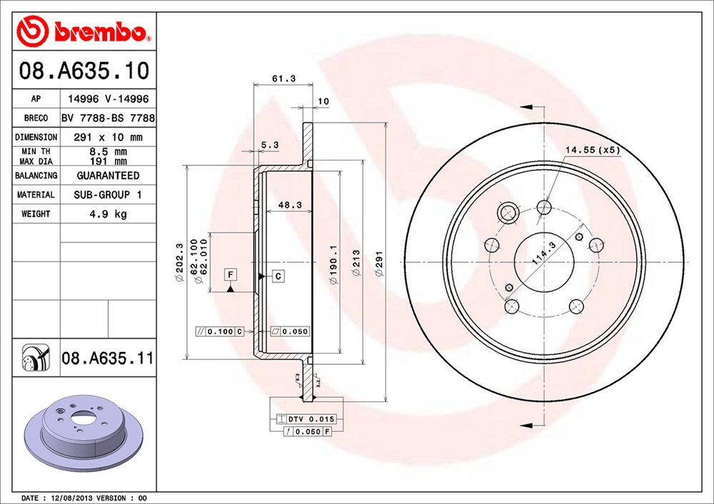 brembo ブレンボ ブレーキローター リア用 クラウン GRS183 H15.12～H20.2 ロイヤル_画像3