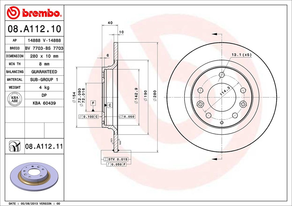 brembo ブレンボ ブレーキローター リア用 アテンザスポーツワゴン GY3W H14.5～H17.5 FF 23Z 18インチホイール_画像3