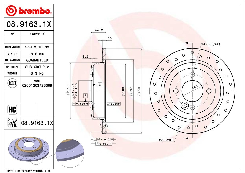 brembo ブレンボ エクストラブレーキローター リア用 ミニ (R57) ZN16 H22.4～H22.9 クーパー コンバーチブル_画像3