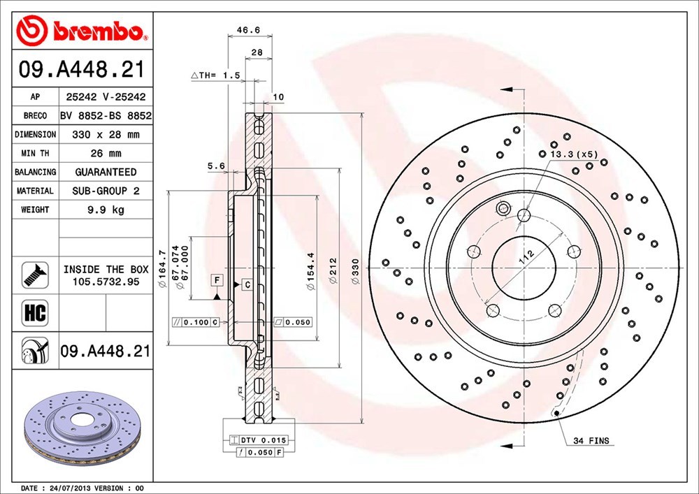 brembo ブレーキローター フロント ベンツ Cクラス(W203) 203046 H14.10～H19.6 C180 コンプレッサー 1.8L セダン スポーツ(F4POT)_画像3