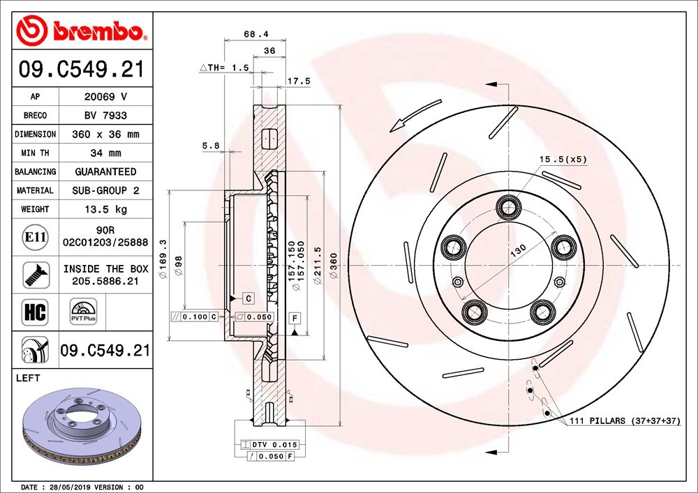 brembo ブレンボ ブレーキローター 1台分セット ポルシェ パナメーラ 970M46 H21.7～H25.3 パナメーラ/パナメーラ4 3.6L_画像3