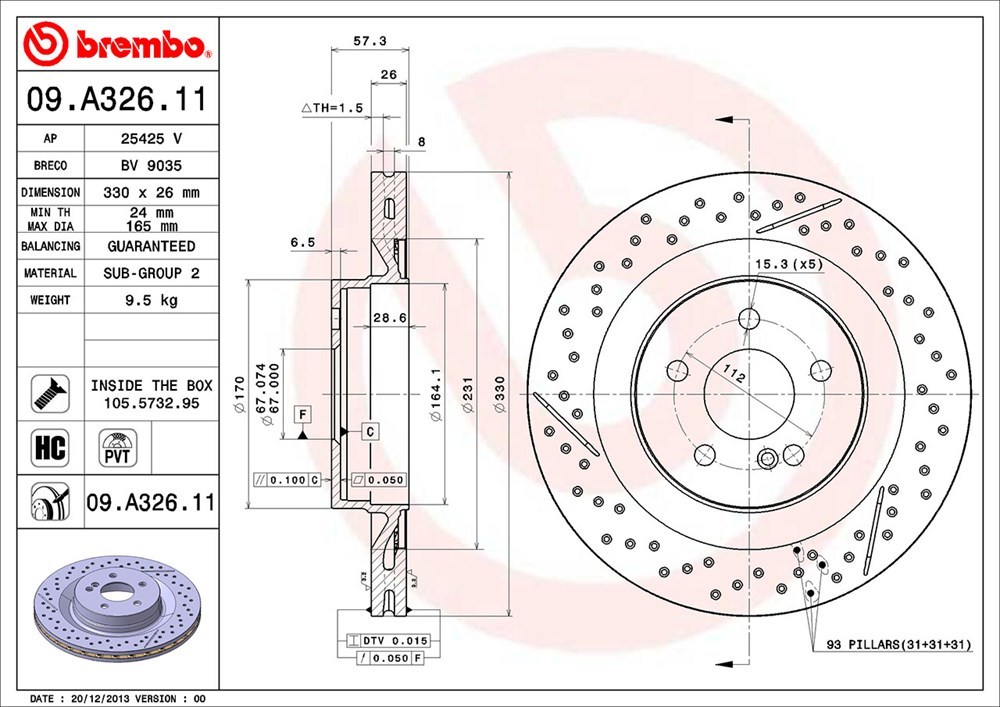 brembo ブレーキローター リア用 ベンツ Cクラス (W204) 204077 H19.6～ C63 AMG セダン オプションAMGパフォーマンスパッケージ装着車含む_画像3