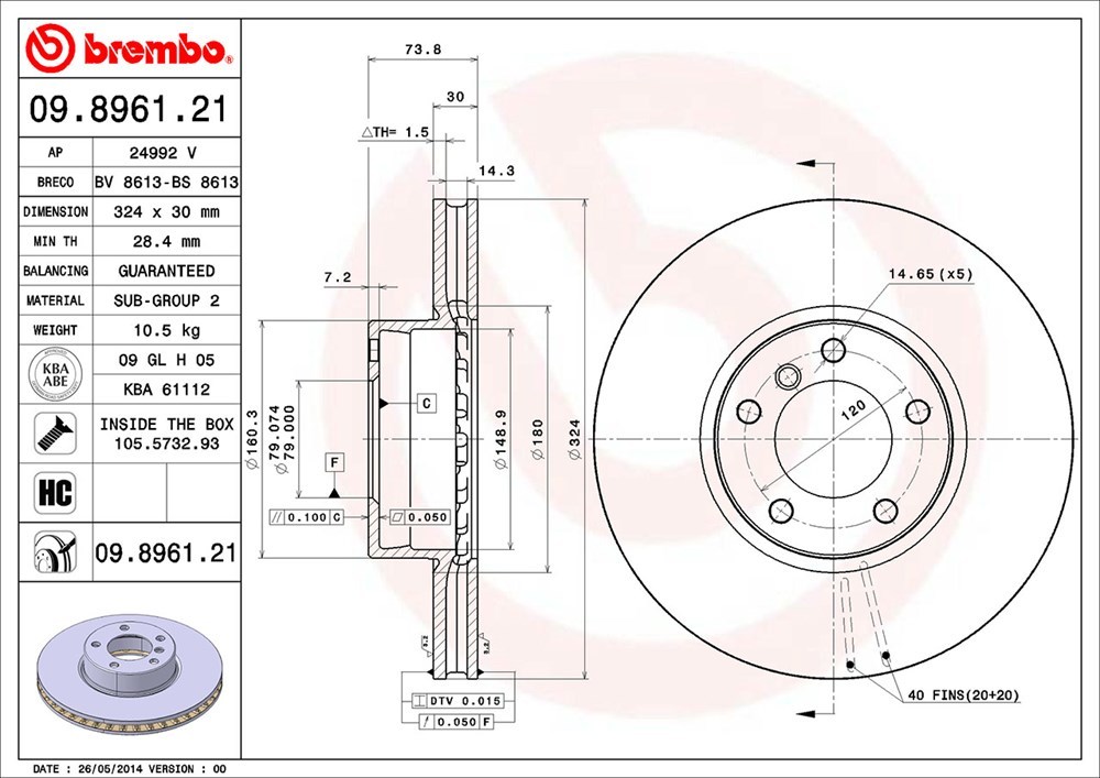 brembo ブレンボ ブレーキローター 1台分セット アルピナ B10 (E39) FE45 YE47 ZE47 H12.4～H14 3.3L_画像3