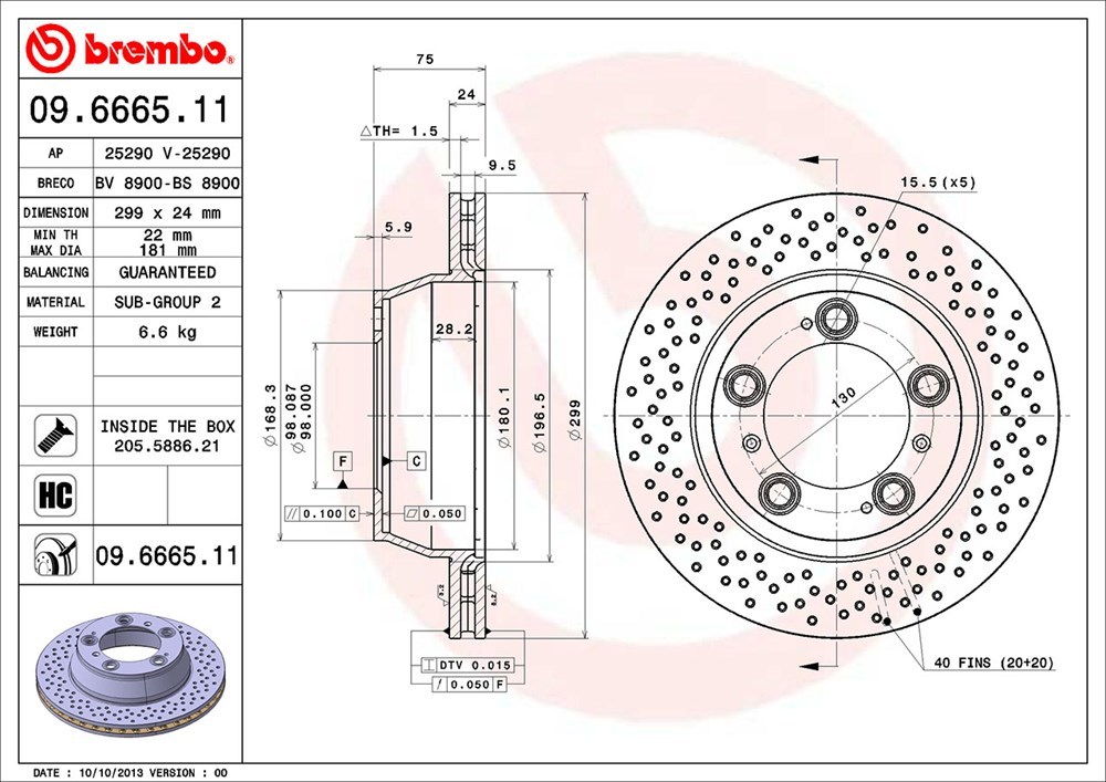 brembo ブレンボ ブレーキローター 1台分セット ポルシェ 911 (996) 99666 99668 99603 H10～H16 カレラ4 3.4L/3.6L_画像4