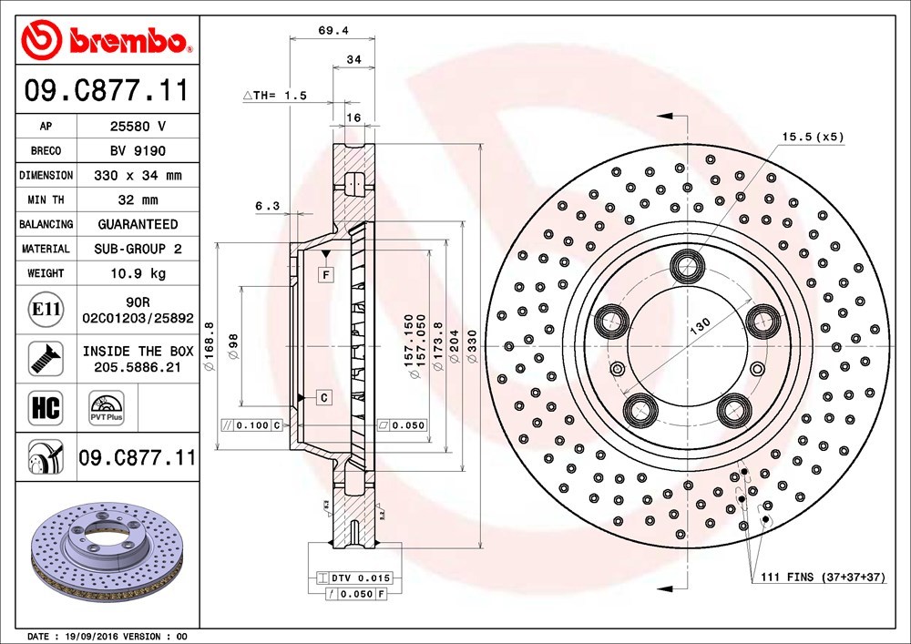 brembo ブレンボ ブレーキローター 1台分セット ポルシェ 911 (996) 99603 H10～H16 カレラ4S 3.6L_画像3