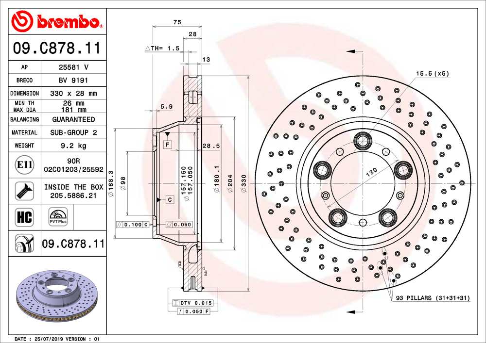 brembo ブレンボ ブレーキローター 1台分セット ポルシェ 911 (996) 99603 H10～H16 カレラ4S 3.6L_画像4