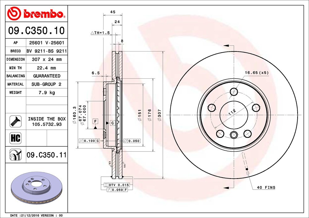 brembo ブレンボ ブレーキローター フロント用 ミニ (F54) LR20 BB20M H28.4～ クーパーSD クラブマン_画像3