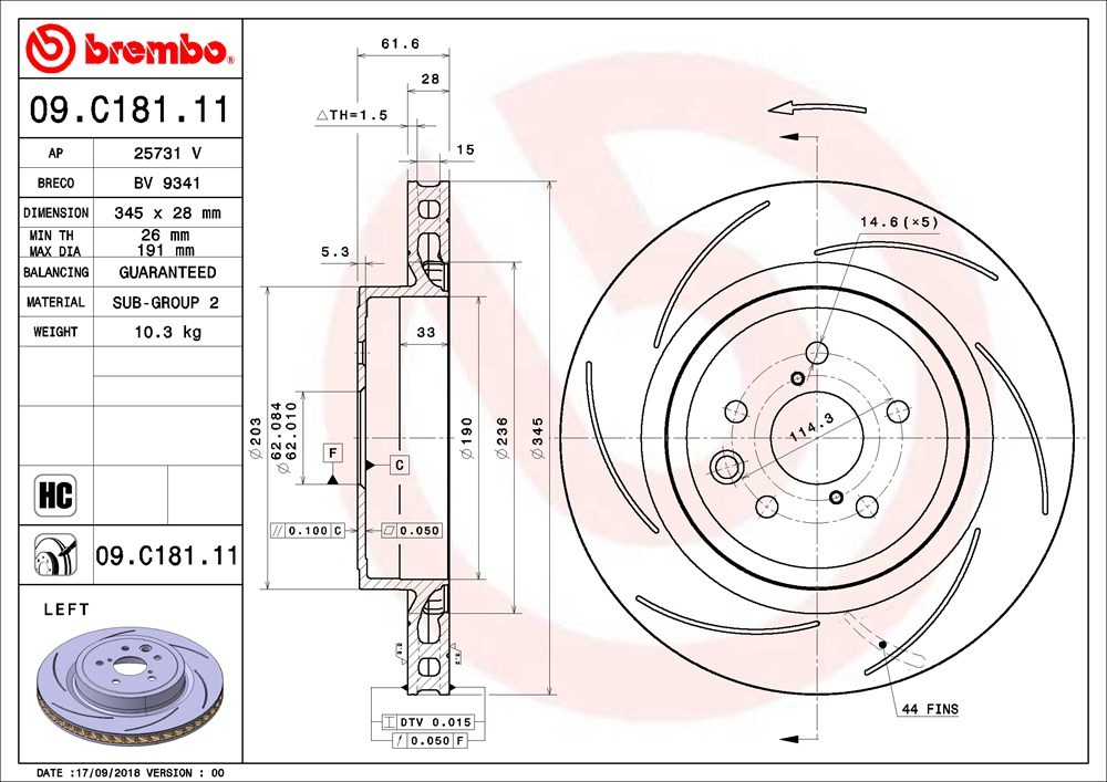 brembo Brembo brake rotor rear Lexus RC F USC10 H26.9~ Performance package excepting 