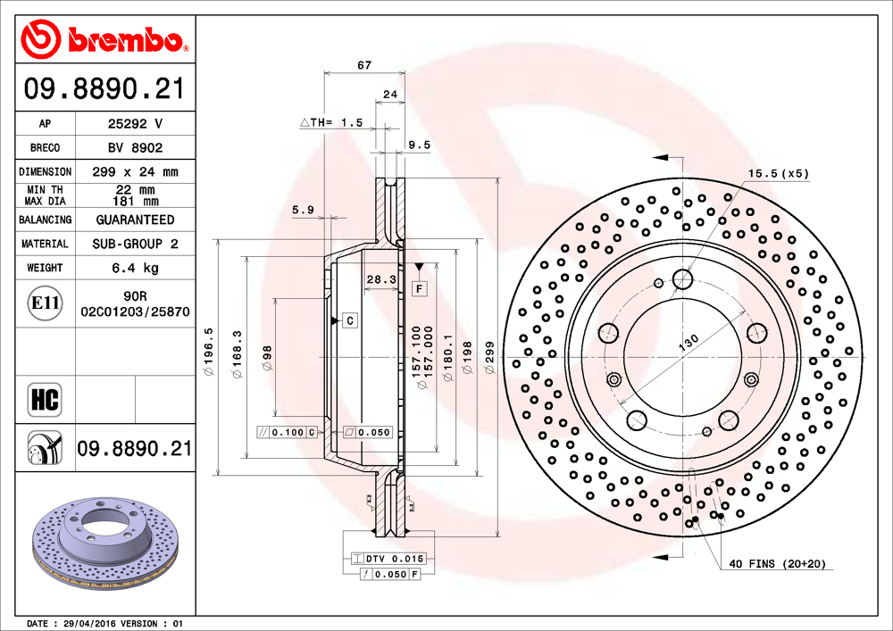brembo Brembo brake rotor rear Porsche Boxster (987) 98726 H16.12~H18.7 S 3.2L