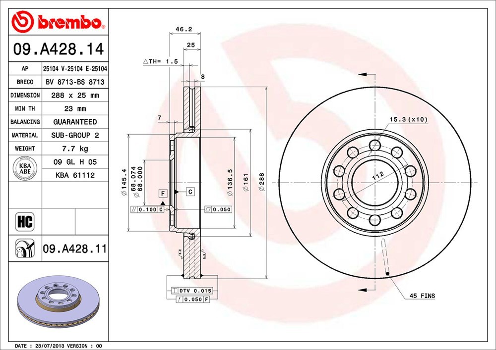 brembo ブレンボ ブレーキローター 1台分セット フォルクスワーゲン パサートワゴン (B5) 3BAMXF H13.10～H18.3 V6 4モーション 2.8L_画像3