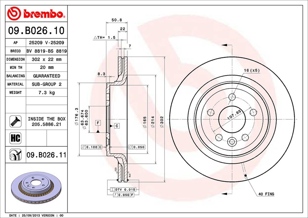 brembo ブレンボ ブレーキローター リア用 ボルボ XC60 DB6304TXC H21.6～H27.7 T6 AWD 3.0L_画像3