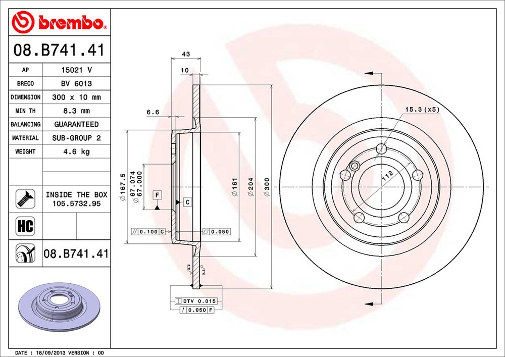 brembo ブレンボ ブレーキローター リア用 メルセデスベンツ SLKクラス (R172) 172448 H23.5～ SLK200 AMGスポーツパッケージ_画像3