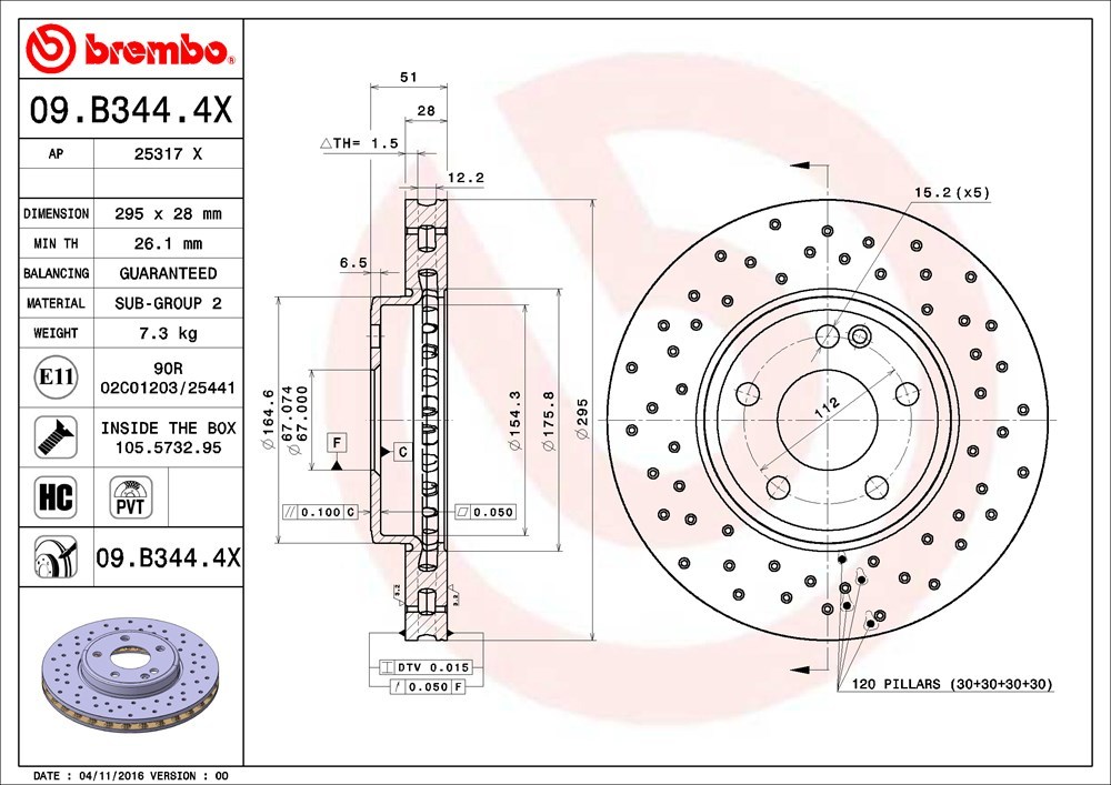 brembo ブレンボ エクストラブレーキローター フロント用 メルセデスベンツ CLAクラス (C117) 117342 H25.7～R1.10 CLA180_画像3