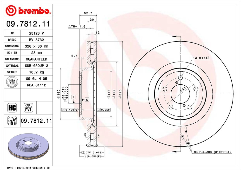 brembo ブレンボ ブレーキローター フロント用 レガシィB4 BES H14.10～H15.6 S401_画像3