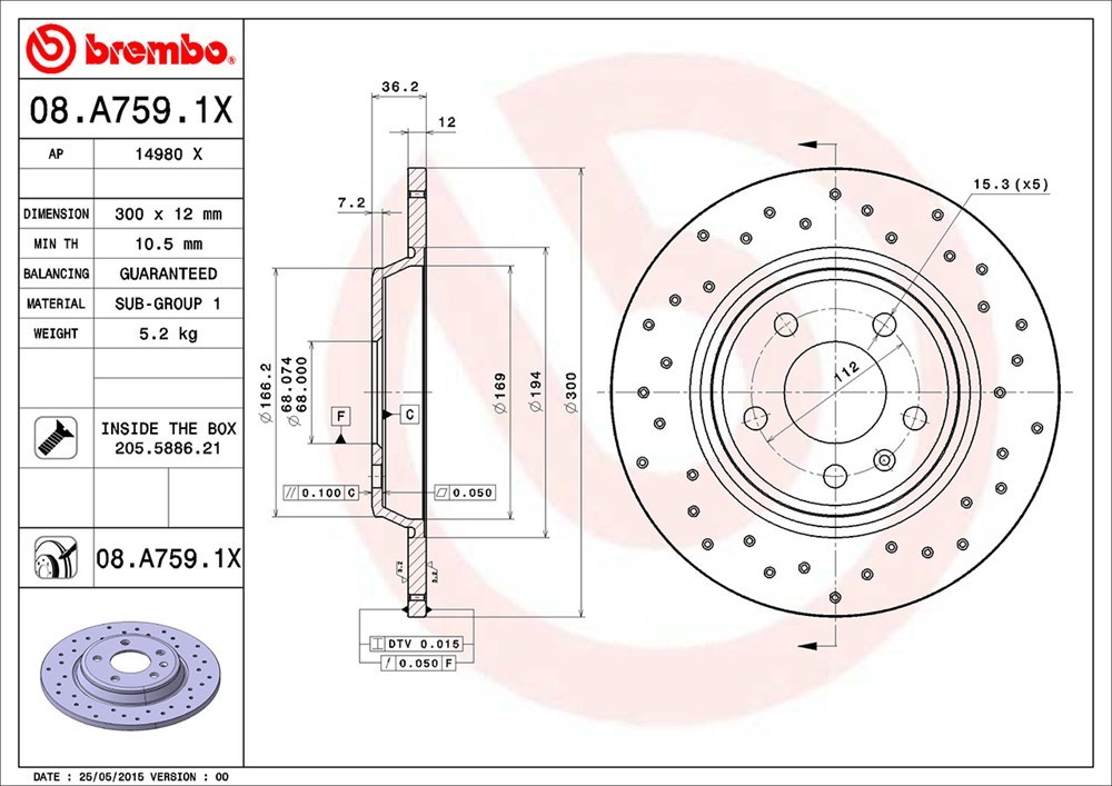 brembo ブレンボ エクストラブレーキローター リア用 アウディ A4オールロードクワトロ 8KCDNA H22.11～H23.8 2.0 TFSI_画像3