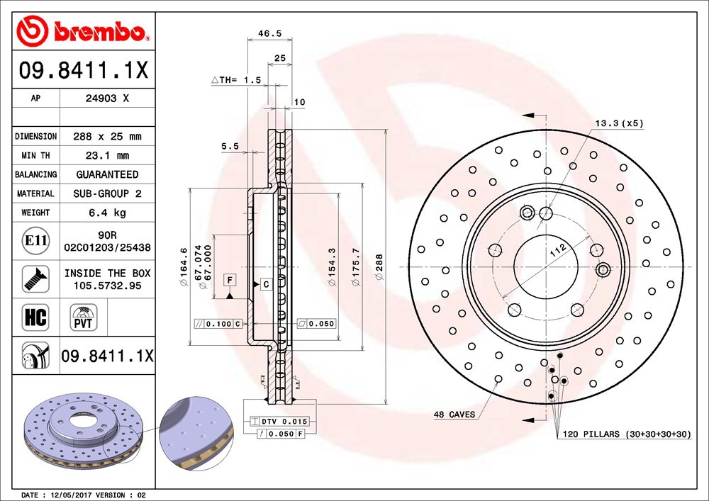 brembo エクストラブレーキローター 1台分セット ベンツ Cクラス (W203) 203040 H16.6～H17.8 C230 (コンプレッサー含む) 2.5L セダン_画像3