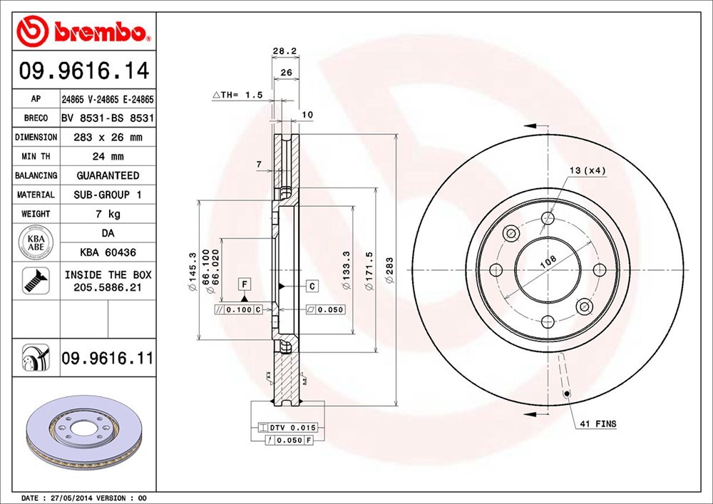 brembo ブレンボ ブレーキローター 1台分セット プジョー 406 D8V D9V D8BRV D9BRV H14.7～H17.5 V6 2.9L セダン/ワゴン_画像3