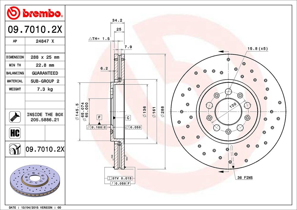 brembo ブレンボ エクストラブレーキローター フロント用 フォルクスワーゲン ポロ 9NBJX H17.12～H21.9 GTI 1.8L_画像3