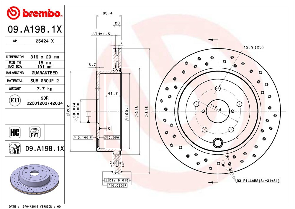brembo ブレンボ エクストラブレーキローター リア用 インプレッサ GRB H19.11～ WRX STI Brembo_画像3