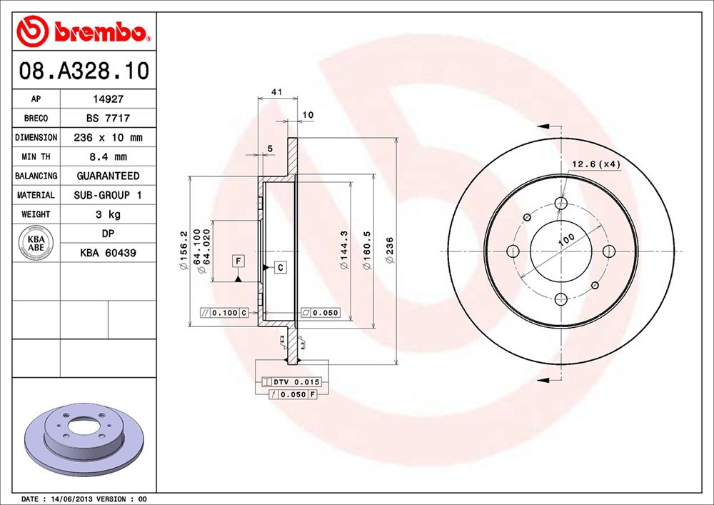 brembo ブレンボ ブレーキローター リア用 ミラージュ CA1A CB1A CB2A CB3A H3.10～H7.10_画像3