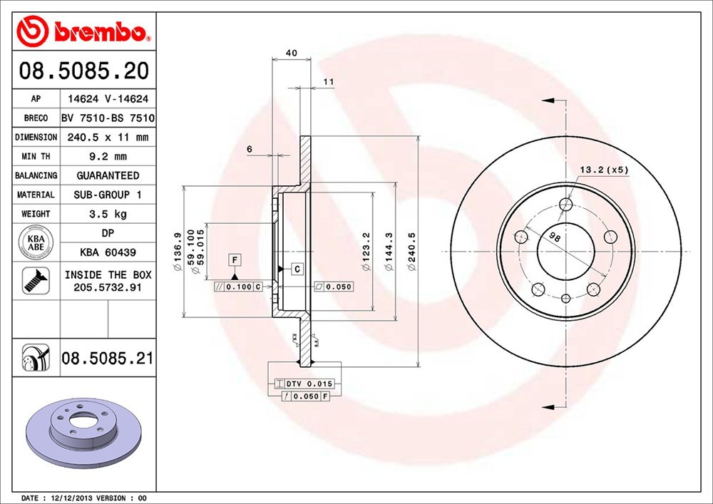 brembo Brembo тормозной диск для одной машины комплект Alpha Romeo Alpha GTV 91620G H8.1~H16.6 2.0 Twin Spark 