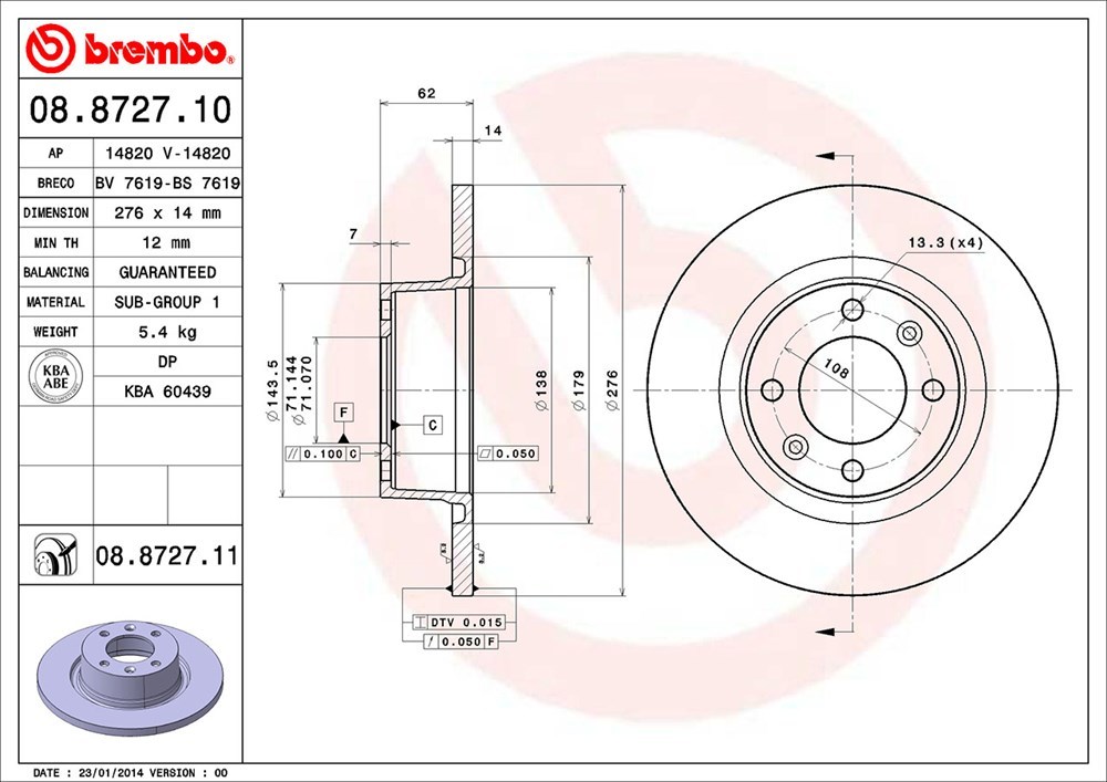 brembo ブレンボ ブレーキローター リア用 シトロエン C5 X4XFX X4XFXW X3XFU H13.7～H20.10 3.0L_画像3