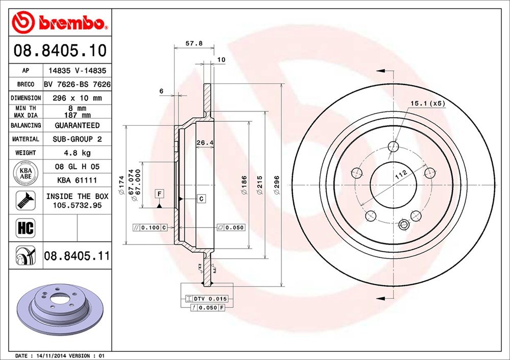 brembo ブレンボ ブレーキローター 1台分セット メルセデスベンツ Vクラス (W639) 639811 639811C H18.11～H19.11 V350 3.7L_画像4