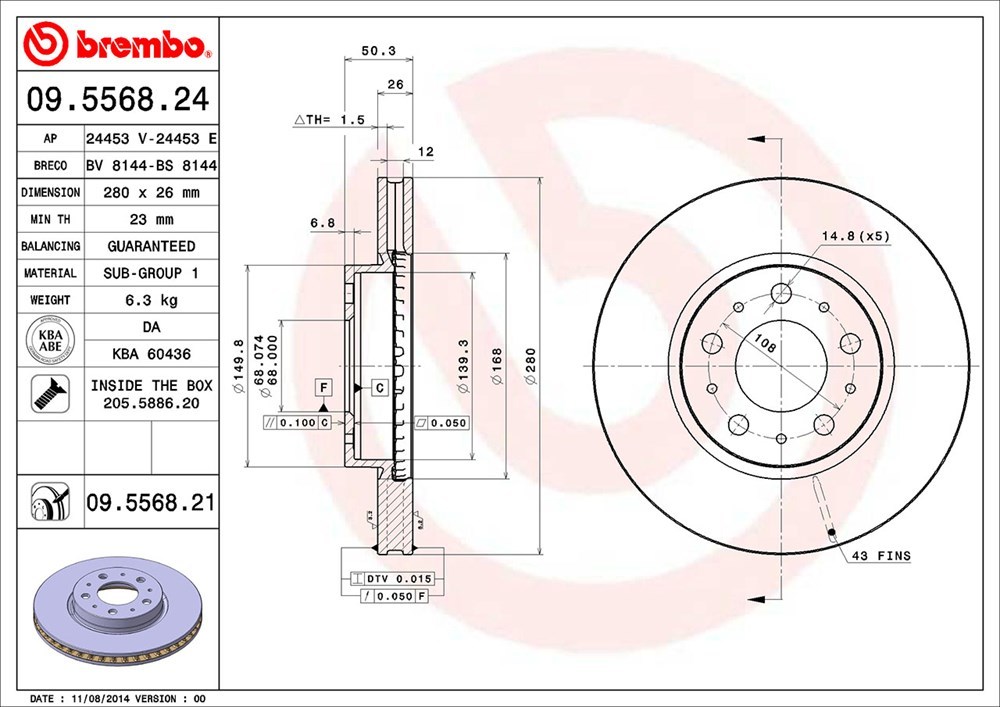 brembo ブレンボ ブレーキローター 1台分セット ボルボ S70 8B5252 8B5244 8B5254 H9～H12 2.4L/2.5L_画像3