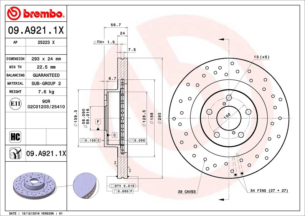 brembo エクストラローター フロント レガシィツーリングワゴン BRM H24.5～ 2.5i/2.5i Lパッケージ/2.5i Bスポーツ(アイサイト含む)_画像3