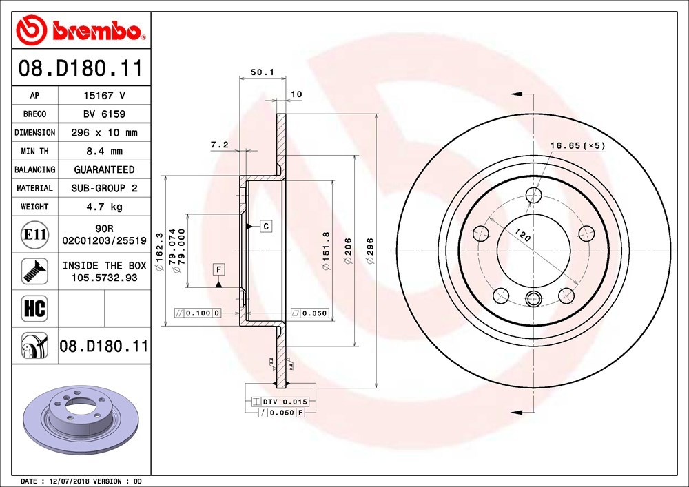 brembo ブレンボ ブレーキローター リア用 ミニ (R60) XDJCW H23.1～ ジョンクーパーワークス クロスオーバー_画像3