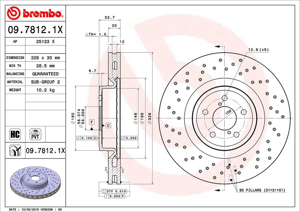brembo ブレンボ エクストラブレーキローター フロント用 レガシィツーリングワゴン BP5 H17.8～H21.5 2.0 STi Brembo_画像3