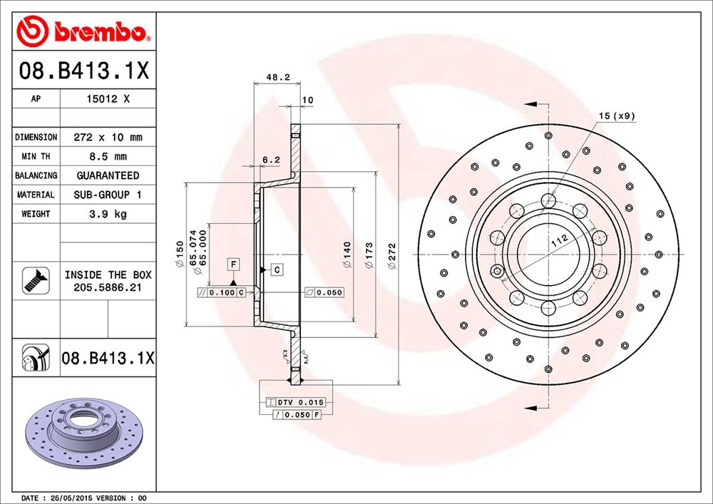 brembo ブレンボ エクストラブレーキローター リア用 フォルクスワーゲン ゴルフトゥーラン 1TCZD H28.1～ TSI 1.4L_画像3