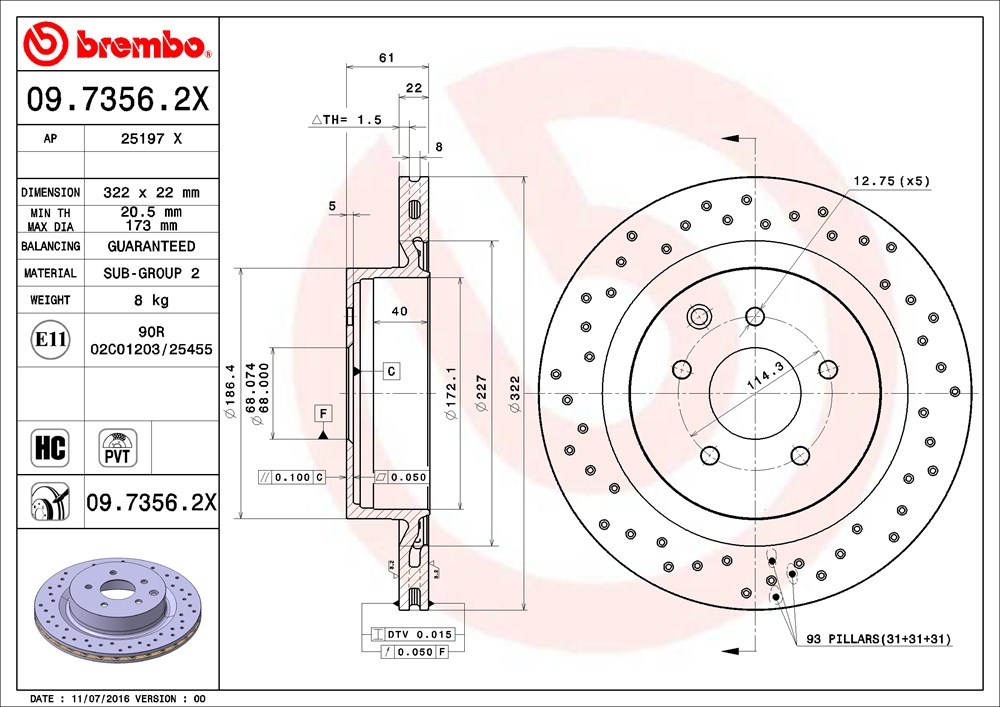 brembo Brembo extra brake rotor rear Fairlady Z Z33 HZ33 H14.8~H17.9 VERSION S/ST/ Nismo Brembo