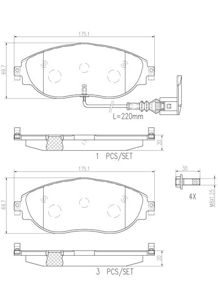 brembo ブレンボ セラミックブレーキパッド フロント用 フォルクスワーゲン ティグアン 5NCZE H29.1～ TSI 1.4L 1LA_画像2