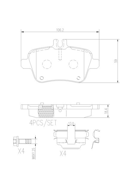 brembo セラミックブレーキパッド リア用 メルセデスベンツ Aクラス (W176) 176042 H25.1～ A180 スポーツ/ブルーエフィシェンシースポーツ_画像2