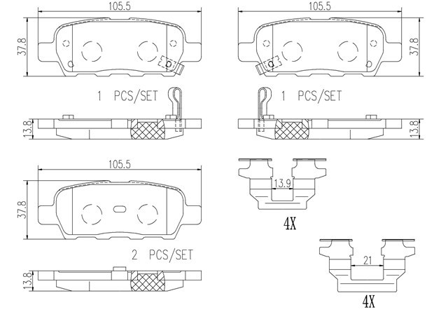 brembo ブレンボ セラミックブレーキパッド 1台分セット エクストレイル T30 NT30 H12.11～H18.12_画像3