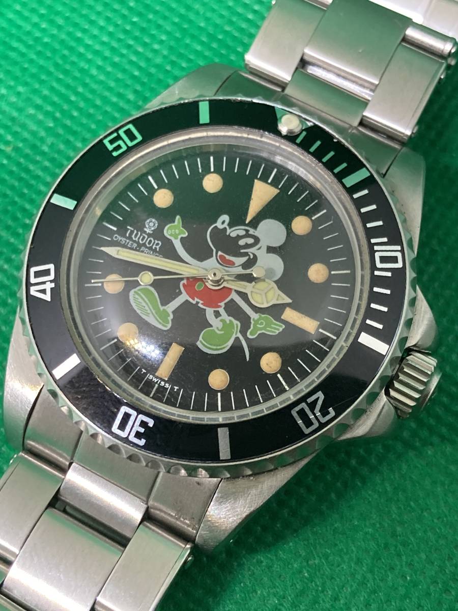 OH済 TUDOR チュードル 小バラ サブマリーナ ミッキーダイヤル アンティーク 黒文字盤 自動巻 ref.7928