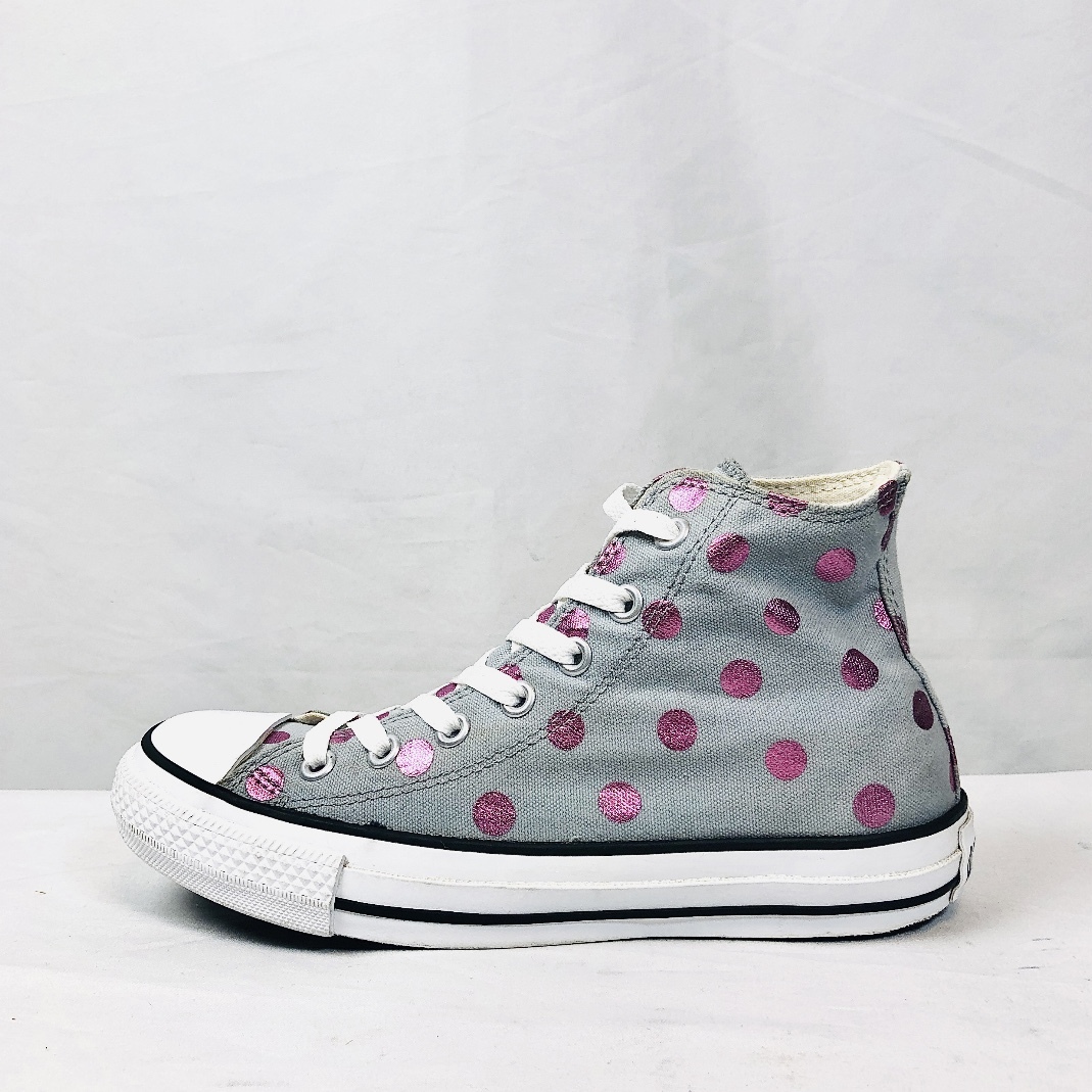 ★CONVERSE★24.5㎝ ハイカットスニーカー コンバースオールスター グレー ピンク 水玉 総柄 ドット柄 レディース 7ホールシューズS493_画像4