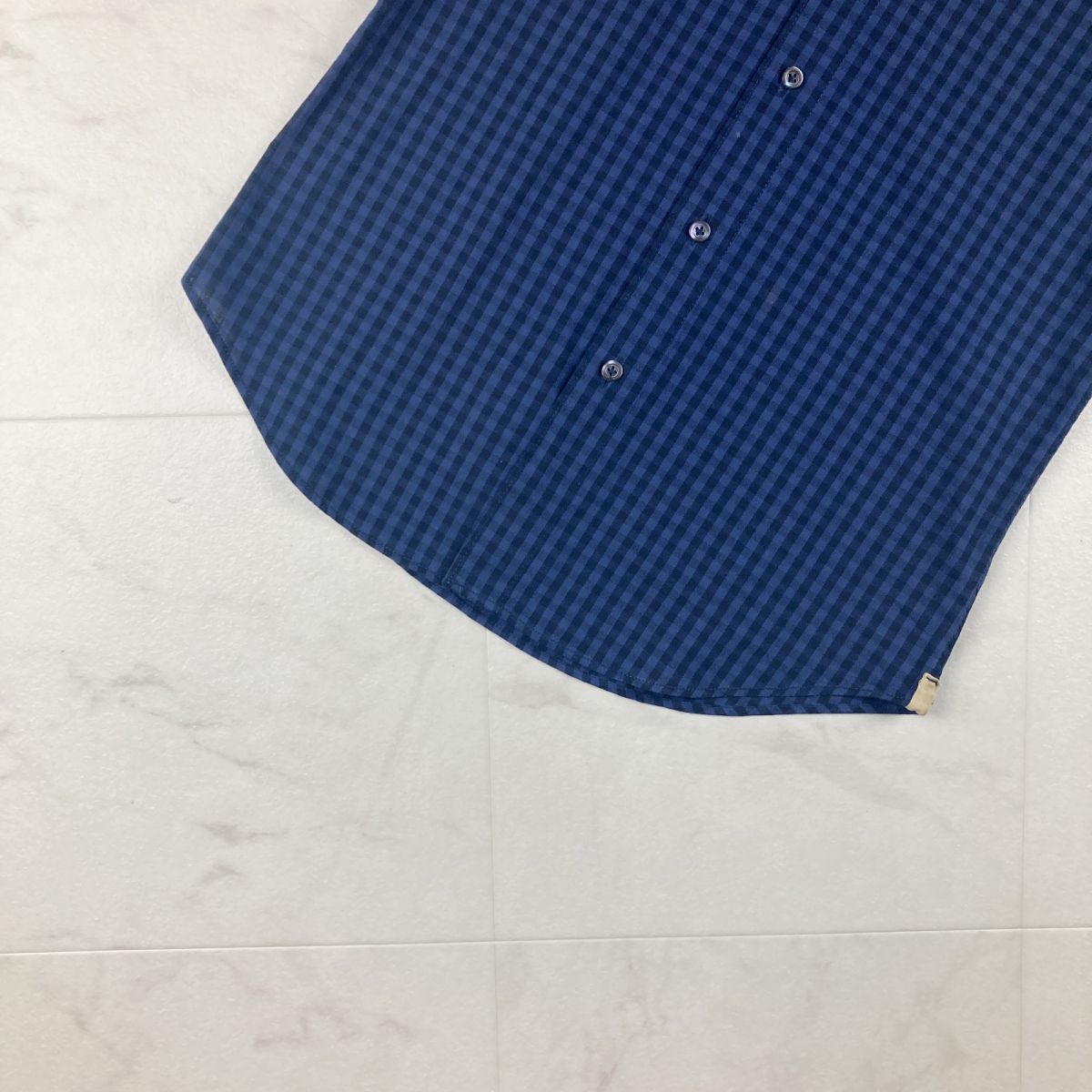 CIT LUXURY チットラグジュアリー ギンガムチェック 襟付き長袖シャツ フロントボタン トップス メンズ 青 ブルー サイズS*DC553_画像3