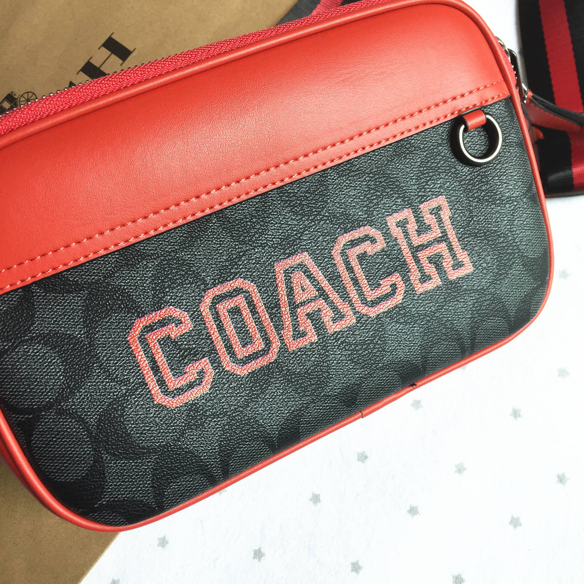新品未使用】COACH コーチバッグ CE638 チャコール×レッド ショルダー